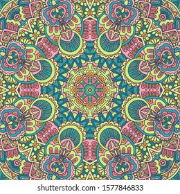 Mandala doodle lines decorated background. Abstract geometric vector tiled boho ethnic seamless pattern ornamental.