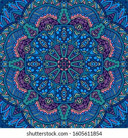 Mandala doodle lines decorated background. Abstract geometric vector  boho ethnic seamless pattern textile silk ornamental.