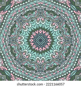 Mandala doodle lines decorated background. Abstract boho ethnic seamless pattern ornamental. Round and square forms