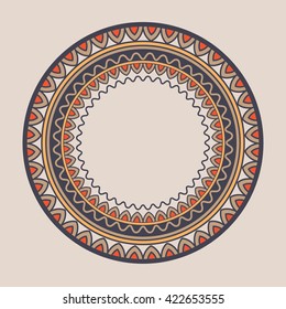 Mandala. Doodle vector. Geometric decorative round plate with ornament. Kyrghyzstan, Kazakhstan circular abstract pattern. Design element ornaments.