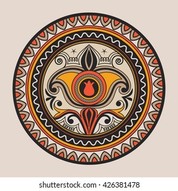 Mandala. Doodle vector. Geometric decorative round plate with ornament. Kirghiz, Kazakh circular abstract pattern. Design element ornaments