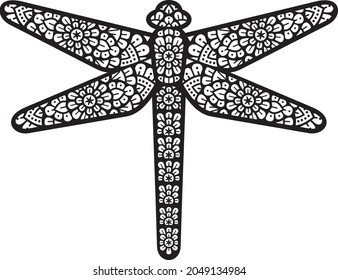 Mandala dragonfly black and white vector icon (Boho Design)