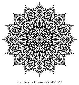 Mandala. Drawing by hand. Illustration in black on a white background. Isolated vector design.