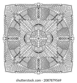 Elemento vector de dibujo de Mandala. página de colorear, libro de colorear para niños y adultos. Fondo con espacio para texto. Esbozo de ornamento redondo floral. Ilustración de línea para imprimir sobre papel o tela.
