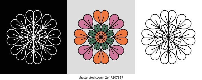 Mandala with dynamic poppy petals and vibrant color segments for striking floral decor.