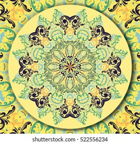 Mandala Eastern abstract motif. Hand painted texture background. Islam, Arabic, Indian, Ottoman ornament pattern. Abstract flower. Decorative elements for design print. EPS 10