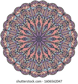 Mandala. Eastern ornament. Vector pattern in design. Ethnic element for tattoo, henna pattern. Sample for placement on fabric, glass, paper. Psychedelic pattern. 