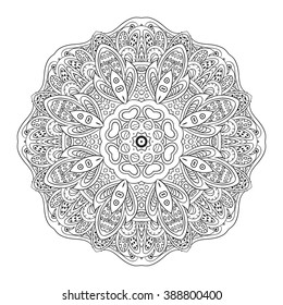 Mandala Eastern pattern. Coloring. Zentangl round ornament.