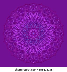 Mandala Eastern pattern. Round ornament. Purple, rose, blue tones