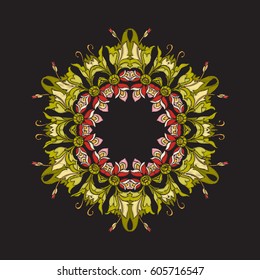 Mandala - element for embroidery. Floral ornament in vintage style on a black background. Stock vector illustration.