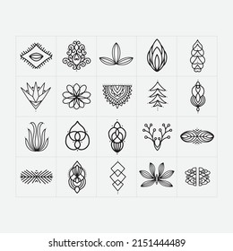 Mandala element icons, pattern, set vector illustration
