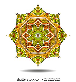 Mandala element. Monochrome symmetric zentangle. Vector illustration. Abstract doodle background. Good for cards, invitations, presentations, party, bag, t-shirt.