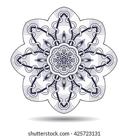 Mandala element. Symmetric zentangle. Abstract doodle background. Good for cards, invitations, party, bag, t-shirt, marketing materials. Indian east style. Coloring round ornament. Vector illustration