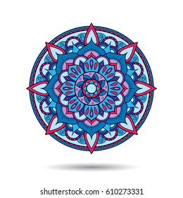 Mandala element. Symmetric zentangle. Colorful vector illustration. Abstract doodle background. Good for cards, invitations, presentations, party, bag, t-shirt, marketing materials. Indian east style.