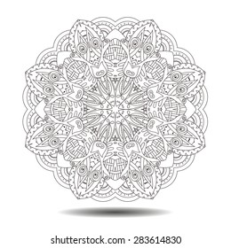 Mandala element. Symmetric zentangle. Vector illustration. Abstract doodle background. Good for cards, invitations, presentations, party, bag, t-shirt, marketing materials. Indian east style.