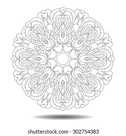 Mandala element. Symmetric zentangle. Vector illustration. Abstract doodle background. Good for cards, invitations, presentations, party, bag, t-shirt, marketing materials. Indian east style.