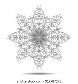 Mandala element. Symmetric zentangle. Vector illustration. Abstract doodle background. Good for cards, invitations, presentations, party, bag, t-shirt, marketing materials. Indian east style.