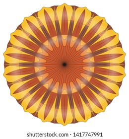 Mandala of elements brown and yellow. Circular ornament on a flower theme.