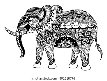 Mandala elephant design for cards, tattoo, t shirt design, coloring book for adult and so on - stock vector