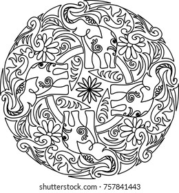 Mandala elephant design. Decorative pattern. Coloring book page.