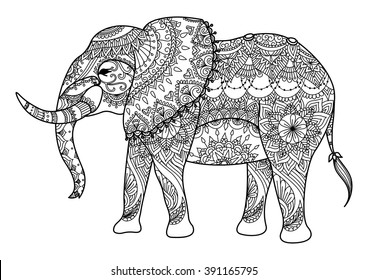 Mandala elephant line art design for card, tattoo, banner, coloring book and so on - stock vector svg