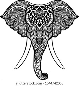 Mandala elephant vector. Black and white africa animal illustration. 