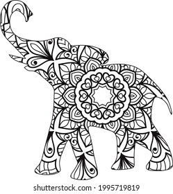Mandala elephant vector line art design for coloring book tattoo and so on. Elephant Mandala illustration.