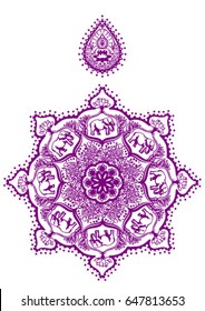Mandala with an elephant. Vintage decorative elements. Oriental pattern, vector illustration. Islam, Arabic, Indian, turkish, pakistan, chinese, ottoman motifs. 