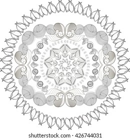 Mandala, elliptical and round pattern in vector, black and white, handmade art