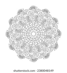 Mandala enigmatic whorls coloring book page for kdp book interior. Peaceful Petals, Ability to Relax, Brain Experiences, Harmonious Haven, Peaceful Portraits, Blossoming Beauty mandala design.