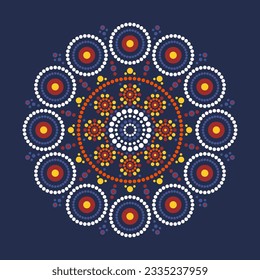 Mandala ethnic colorful pattern. Aboriginal round boho style pattern. Dot painting illustration.