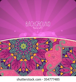 Mandala. Ethnic decorative background. Hand drawn background. Islam, Arabic, Indian, ottoman motifs. Pink.