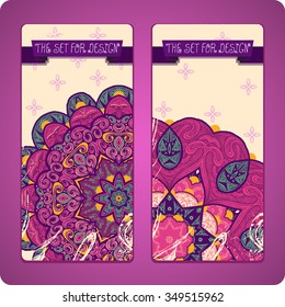 Mandala. Ethnic decorative backgrounds. Hand drawn background. Islam, Arabic, Indian, ottoman motifs. Set cards. 