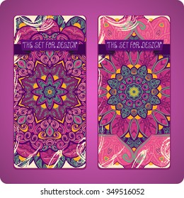 Mandala. Ethnic decorative backgrounds. Hand drawn background. Islam, Arabic, Indian, ottoman motifs. Set cards. 