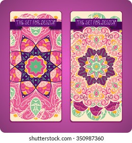 Mandala. Ethnic decorative backgrounds. Hand drawn background. Islam, Arabic, Indian, ottoman motifs. Set cards. 