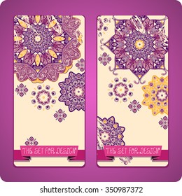 Mandala. Ethnic decorative backgrounds. Hand drawn background. Islam, Arabic, Indian, ottoman motifs. Set cards. 