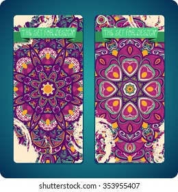 Mandala. Ethnic decorative backgrounds. Hand drawn background. Islam, Arabic, Indian, ottoman motifs. Set cards.