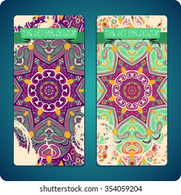 Mandala. Ethnic decorative backgrounds. Hand drawn background. Islam, Arabic, Indian, ottoman motifs. Set cards.