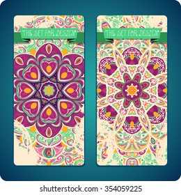 Mandala. Ethnic decorative backgrounds. Hand drawn background. Islam, Arabic, Indian, ottoman motifs. Set cards.