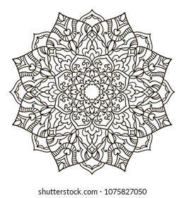 Mandala. Ethnic decorative element. Hand drawn backdrop. Islam, Arabic, Indian, ottoman motifs. Boho style. Vector for coloring page for adults