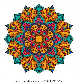 Mandala. Ethnic decorative element. Hand drawn backdrop. Islam, Arabic, Indian, ottoman motifs. Boho style.