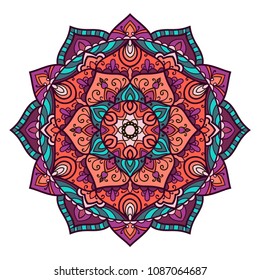 Mandala. Ethnic decorative element. Hand drawn backdrop. Islam, Arabic, Indian, ottoman motifs. Boho style.