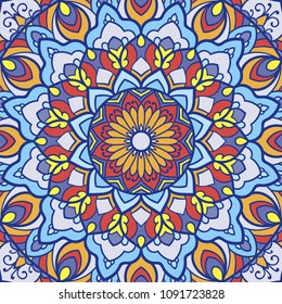 Mandala. Ethnic decorative element. Hand drawn backdrop. Islam, Arabic, Indian, ottoman motifs. Boho style.