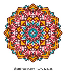 Mandala. Ethnic decorative element. Hand drawn backdrop. Islam, Arabic, Indian, ottoman motifs. Boho style.