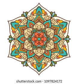 Mandala. Ethnic decorative element. Hand drawn backdrop. Islam, Arabic, Indian, ottoman motifs. Boho style.