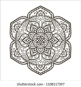 Mandala. Ethnic decorative element. Hand drawn backdrop. Islam, Arabic, Indian, ottoman motifs. Boho style. Vector for coloring page for adults