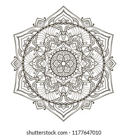 Mandala. Ethnic decorative element. Hand drawn backdrop. Islam, Arabic, Indian, ottoman motifs. Boho style. Vector for coloring page for adults