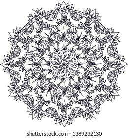 Mandala. Ethnic decorative element. Hand drawn backdrop. Islam, Arabic, Indian, ottoman motifs. Boho style. Vector for coloring page for adults