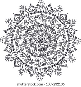 Mandala. Ethnic decorative element. Hand drawn backdrop. Islam, Arabic, Indian, ottoman motifs. Boho style. Vector for coloring page for adults