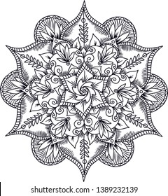 Mandala. Ethnic decorative element. Hand drawn backdrop. Islam, Arabic, Indian, ottoman motifs. Boho style. Vector for coloring page for adults